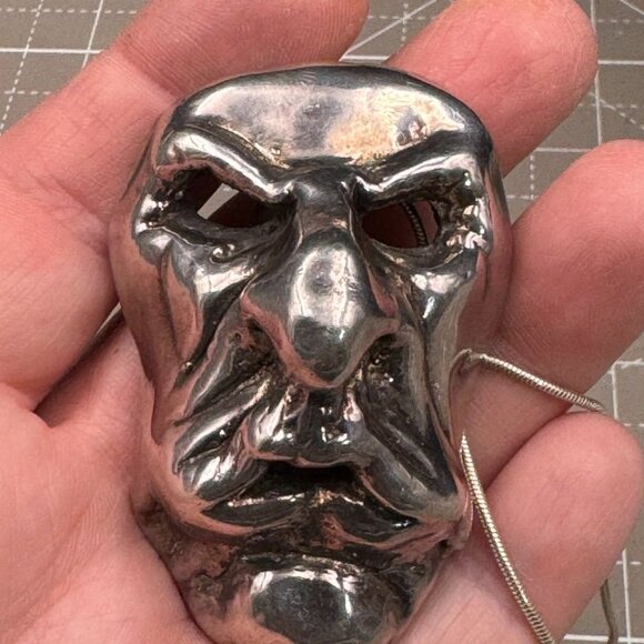 Solid Sterling Silver Immortal Spooky Mask Handcrafted Pendant Israel